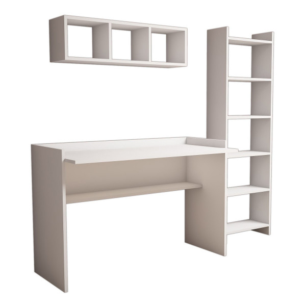 Set de birou, raft si etajera din pal melaminat Hera alb 118 cm