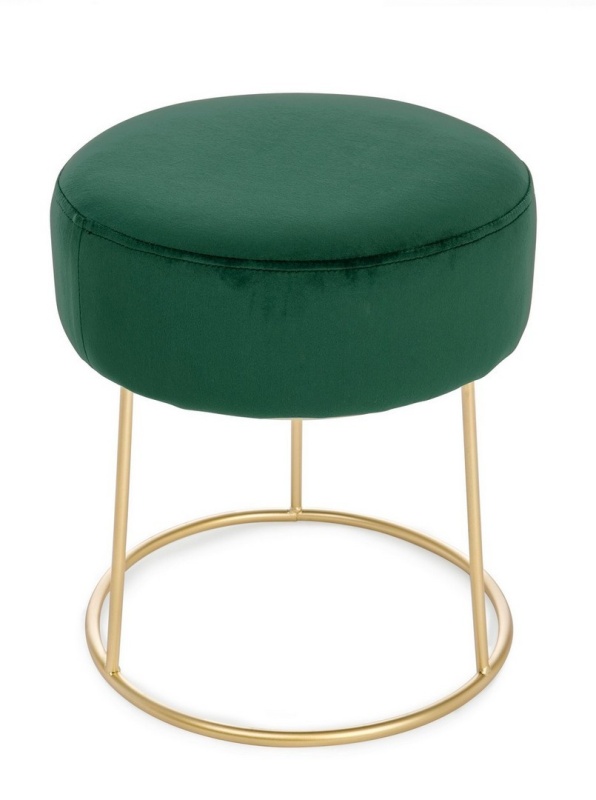 Taburet rotund Clarissa, verde , cu șezut efect catifea și picioare din metal, 35x40 cm