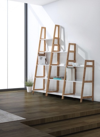Bibliotecă Brooklyn din bambus alb 130 cm - Img 7