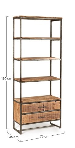 Bibliotecă Elmer cu 4 rafturi și 2 sertare din lemn masiv maro 190 cm - Img 2