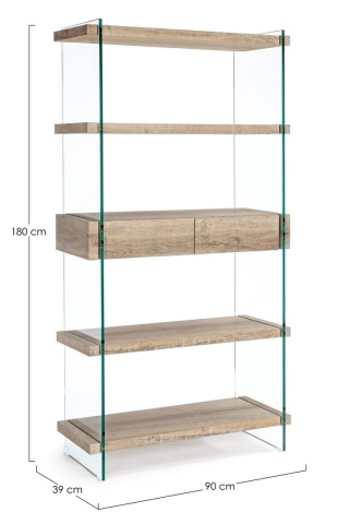 Bibliotecă Kenya 4 rafturi 2 uși MDF cu sticlă 180 cm - Img 2
