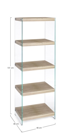 Bibliotecă Kenya din sticlă și lemn cu 5 rafturi 131 cm - Img 2