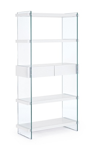 Bibliotecă LINE cu 4 rafturi și 2 sertare albă 180 cm