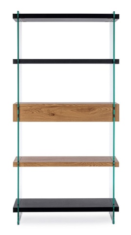 Bibliotecă Line Wood cu rafturi din sticlă si MDF 180 cm - Img 4