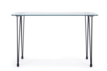 Birou cu blat din sticlă securizată și picioare din oțel vopsit electrostatic, negru, 120x60 cm - Img 4