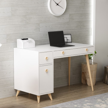 Birou cu dulapior din pal melaminat Inarch alb 120 cm - Img 3