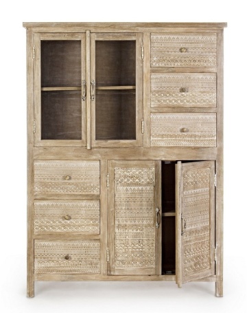 Bufet Mayra, cu 4 uși și 6 sertare, cu decorațiuni sculptate manual, din lemn de mango, 110x40x150 cm - Img 6