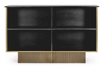 Cabinet bar, 160 cm, din MDF cu blat din lemn de mango și placaj din alamă antichizată, 160x40x100 cm - Img 4
