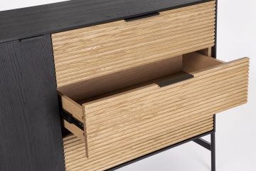Comoda Allycia, 1 ușă, 3 sertare, lemn de frasin, negru și natur, 124 x 40 x 81.5 cm - Img 8