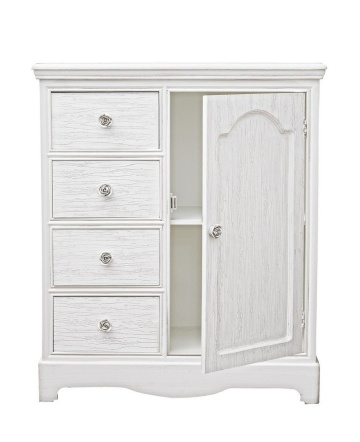 Comodă Blanc, cu 1 ușă și 4 sertare, din MDF, finisaj alb mat cu efect albit, 66 x 32,5 x 80 cm - Img 5