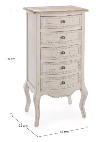 Comodă Clarisse cu 5 sertare, din lemn Paulownia și MDF, finisaj mat, 48x35x100 cm - Img 3