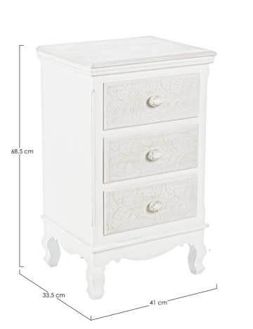 Comodă Clorine cu 3 sertare, cu motive florale încrustate, finisaj mat, 41x33.5x68.5 cm - Img 2