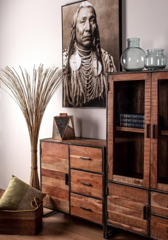 Comoda cu 1 ușă și 3 sertare, din lemn de salcâm și oțel, 90 x 40 x 90 cm - Img 6