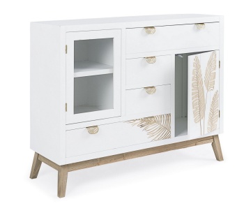 Comoda Folium cu 2 uși și 4 sertare, din lemn de brad cu decor încrustat manual, 100x34x80 cm - Img 6