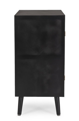 Comoda Josine, lemn de pin, cu 1 ușă, 4 sertare și inserții din ratan, negru, 80x40x80 cm - Img 5