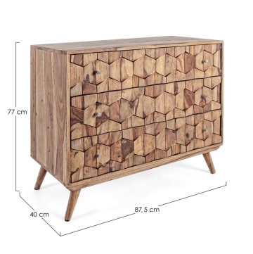 Comodă Kant cu 3 sertare, din lemn de sheesham, finisaj natural, 87.5x40x77 cm - Img 2
