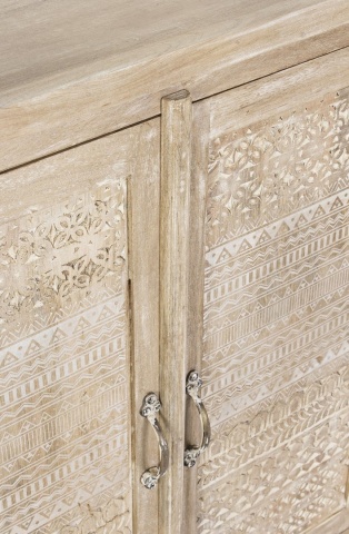 Comodă Mayra, cu 2 uși și 3 sertare, din lemn de mango sculptat manual, finisaj nitrocelulozic, 110x40x80 cm - Img 5