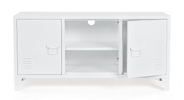 Comodă TV Cambridge, cu 2 uși, din oțel vopsit epoxidic, alb, 120,5x40x58,5 cm - Img 7