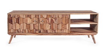Comodă TV Kant, 2 uși, din lemn masiv de sheesham, finisaj natural, 145x35x49 cm - Img 3