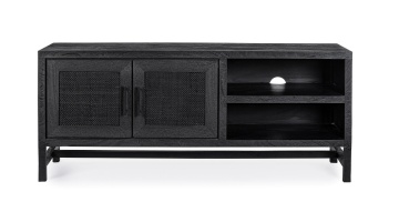 Comodă TV Weston, 130 cm, 2 uși și 2 sertare, din lemn de mango cu inserții din ratan, 130x40x55 cm - Img 3