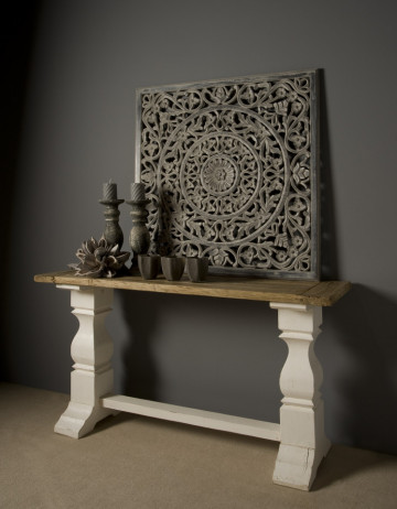 Consola din lemn 145x40 cm alb/maro - Img 2