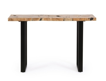 Consolă Elwood, blat din rădăcină de tec, picioare din oțel, 120x40x75 cm - Img 3