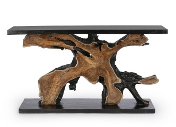 Consolă Marwood, 150 cm, design unic din rădăcini de tec și lemn de suar, finisaj nitrocelulozic, 150x40x80 cm - Img 3