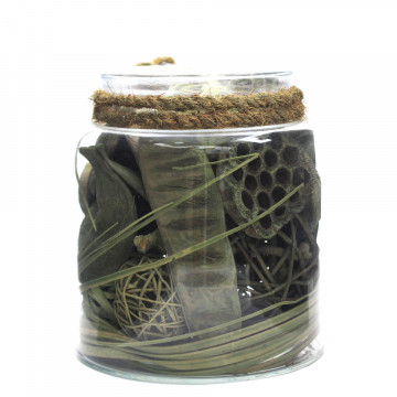 Decoratiune din sticla Flora cu materiale naturale uscate, verde - Img 2