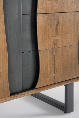 Dulap living Garwood, 2 uși și 2 sertare, din MDF furniruit stejar și oțel, cu închidere amortizată, finisaj natural, 80x42x120 cm - Img 6
