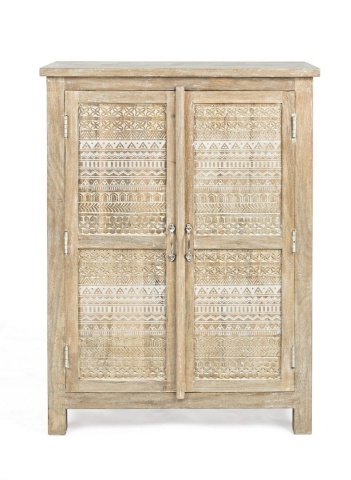 Dulapior Mayra, cu 2 uși, cu decorațiuni sculptate manual, din lemn de mango, 79x40x112 cm - Img 3