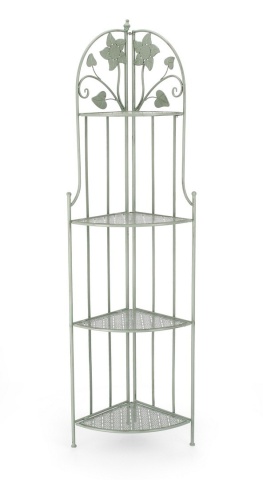 Etajeră de colț Harriet, 4 polițe, pliabilă, din oțel, culoare salvie, 48x35x165,5 cm - Img 3