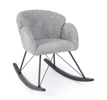 Fotoliu balansoar Sibilla, din poliester efect bouclé, stil vintage, gri deschis, 86 x 62 x 72 cm