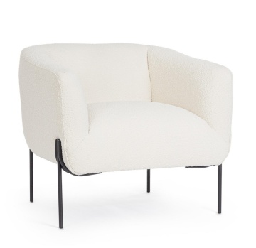 Fotoliu Claudine, bouclé, Alb, 78 x 74 x 73 cm