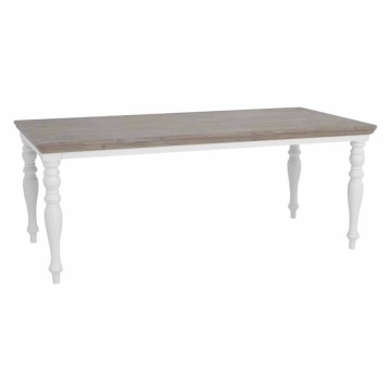 Masa de dining drreptunghiulara Fleur din lemn de pin gri si picioare rotunjite 200 cm