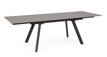 Masă dining extensibilă Jarkko, 8-10 persoane, blat din gresie porțelanată efect marmură și bază din oțel, gri mat, 160-240x90 cm