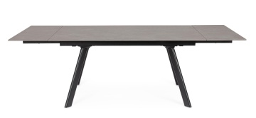 Masă dining extensibilă Jarkko, 8-10 persoane, blat din gresie porțelanată efect marmură și bază din oțel, gri mat, 160-240x90 cm - Img 3