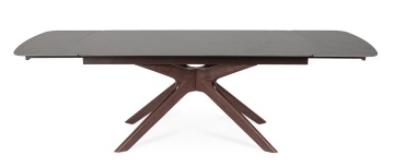 Masă dining Maritta, extensibilă, 6-10 persoane, blat din gresie porțelanată cu efect de marmură, picioare finisaj nuc, 170-250x90x76 cm - Img 3