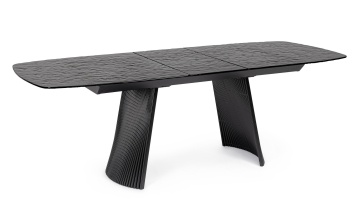 Masă extensibilă Oliver, dreptunghiulară, pentru 6-8 persoane, cu blat din sticlă texturată și picioare din oțel, 180-220x90x75 cm