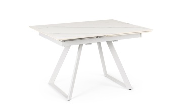 Masă extensibilă Reeta, blat gresie porțelanată efect marmură, 4-6 locuri, alb/alb, 120-180x90 cm - Img 2