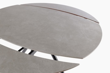 Masă rotundă extensibilă, 2-6 locuri, blat ceramică porțelanată efect marmură, bază din oțel, negru/gri, diametru 87/135 cm - Img 6