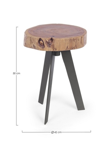 Măsuță de cafea Aron, din lemn de salcâm cu margini neregulate, picioare metalice, Ø32 cm - Img 2