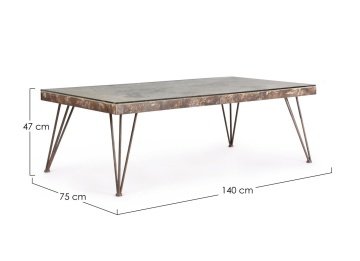 Măsuță de cafea Atlantide, stil nordic, cu cadru din oțel antichizat și blat din sticlă cu decor ciment, 140x75x47 cm - Img 2
