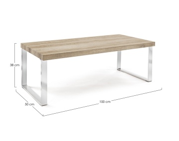 Măsuță de cafea dreptunghiulară Kenya, blat MDF cu efect de lemn și picioare din oțel cromat, 100x50x38 cm - Img 2