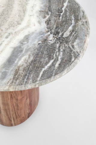 Măsuță de cafea Eloy, rotundă, cu blat din marmură și bază din lemn de salcâm, finisaj natural, diametru 45 cm, înălțime 44 cm - Img 4