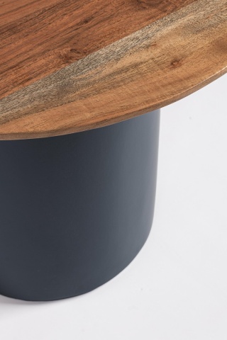 Măsuță de cafea Ojas, rotundă, din lemn de acacia și MDF, albastră, diametru 55 cm - Img 2