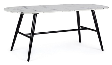 Măsuță de cafea ovală, cu blat din sticlă cu efect de marmură și picioare din oțel, 110 x 50 x 45 cm