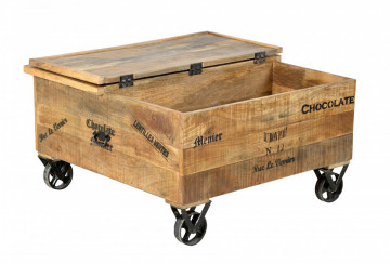Masuta de cafea patrata din lemn cu spatiu de depozitare Rustic 90x90x47 cm maro - Img 4