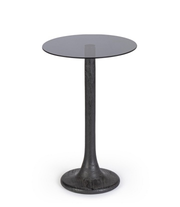 Măsuță de cafea rotundă Aberdeen, cu picioare din lemn de mango și blat din sticlă afumată, negru, diametru 35 cm, înălțime 55 cm