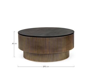 Măsuță de cafea rotundă, cu blat din lemn de mango și cadru placat cu alamă antichizată, diametru 90 cm - Img 2