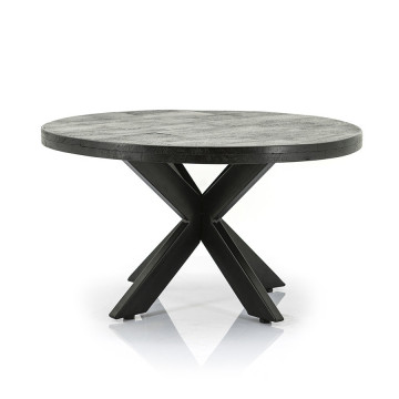 Masuta de cafea rotunda din metal si lemn de mango Leo 70x70x40 cm neagra - Img 1